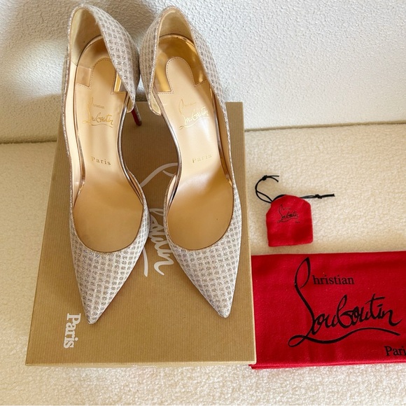 Christian Louboutin Iriza 100 Metallic Nude D’Orsay Pointed Toe Heels Size EU 40 - Picture 2 of 12